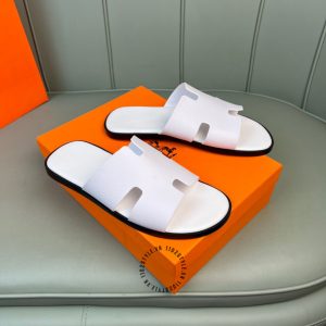 Dép Hermes nam màu trắng da sần cao cấp hàng hiệu luxury - Ảnh 3