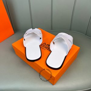 Dép Hermes nam màu trắng da sần cao cấp hàng hiệu luxury - Ảnh 4