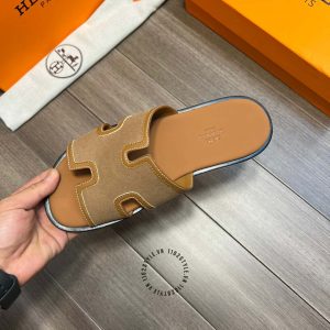 Dép Hermes nam màu cam chỉ nổi hàng hiệu Luxury - Hình ảnh 5