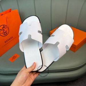 Dép Hermes nam màu trắng da sần cao cấp hàng hiệu luxury - Ảnh 2