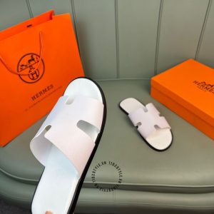 Dép Hermes nam màu trắng da sần cao cấp hàng hiệu luxury - Ảnh 5