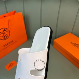 Dép Hermes nam màu trắng da sần cao cấp hàng hiệu luxury - Ảnh 9