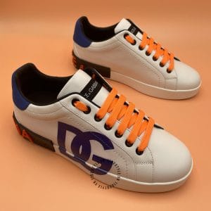 Giầy Dolce & Gabbana Sneaker da bò màu phối màu logo xanh - Ảnh 2
