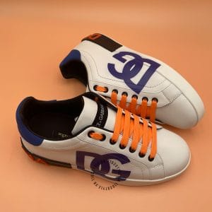 Giầy Dolce & Gabbana Sneaker da bò màu phối màu logo xanh - Ảnh 3