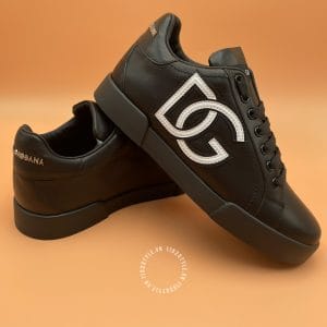 Giầy Dolce & Gabbana da bò màu đen logo trắng dây đen thể thao - Ảnh 3