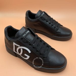 Giầy Dolce & Gabbana da bò màu đen logo trắng dây đen thể thao - Ảnh 2