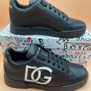 Giầy Dolce & Gabbana da bò màu đen logo trắng dây đen thể thao - Ảnh 7