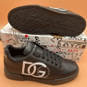 Giầy Dolce & Gabbana da bò màu đen logo trắng dây đen thể thao - Ảnh 5