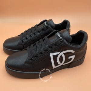 Giầy Dolce & Gabbana da bò màu đen logo trắng dây đen thể thao - Ảnh 4