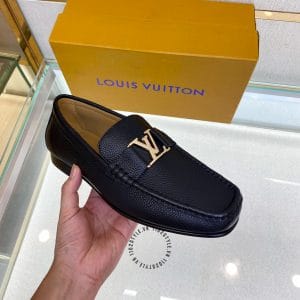 Giày lười nam Louis Vuittton màu đen mũi vuông - Hình ảnh 5
