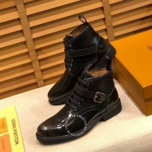 Boot nam Louis Vuitton cổ cao da bóng màu đen khóa cài cao cấp - Hình ảnh 4