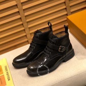 Boot nam Louis Vuitton cổ cao da bóng màu đen khóa cài cao cấp - Hình ảnh 3