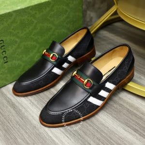 Giày loafer Gucci nam cao cấp đen họa tiết trắng logo vàng - Ảnh 2