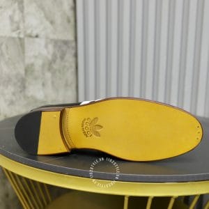 Giày Gucci nam da nâu sọc trắng logo màu vàng - Hình ảnh 9