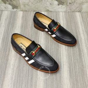 Giày loafer Gucci nam cao cấp đen họa tiết trắng logo vàng - Ảnh 3