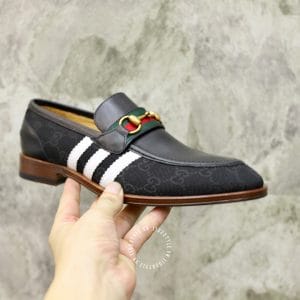 Giày loafer Gucci nam cao cấp đen họa tiết trắng logo vàng - Ảnh 5