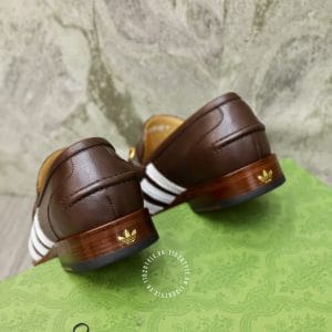 Giày Gucci nam da nâu sọc trắng logo màu vàng - Hình ảnh 8