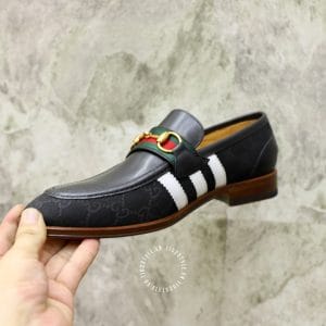 Giày loafer Gucci nam cao cấp đen họa tiết trắng logo vàng - Ảnh 6