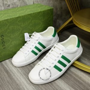 Giày Gucci thể thao nam màu trắng họa tiết sọc xanh lá - Hình ảnh 4