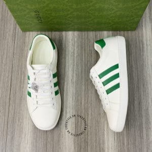 Giày Gucci thể thao nam màu trắng họa tiết sọc xanh lá - Hình ảnh 2