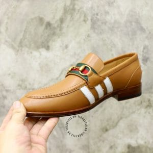 Giày Gucci nam màu vàng da bò họa tiết sọc trắng logo kim loại - Ảnh 6