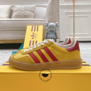 Giày Gucci Sneaker thể thao nam da lộn màu vàng sọc đỏ - Hình ảnh 3