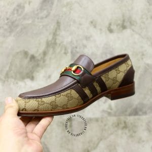 Giày Gucci nam họa tiết da nâu logo vàng phiên bản Vip - Ảnh 6