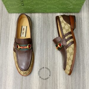Giày Gucci nam họa tiết da nâu logo vàng phiên bản Vip - Ảnh 2