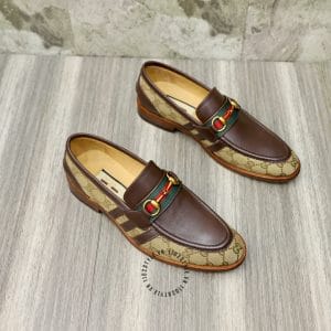 Giày Gucci nam họa tiết da nâu logo vàng phiên bản Vip - Ảnh 4