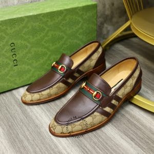 Giày Gucci nam họa tiết da nâu logo vàng phiên bản Vip - Ảnh 3