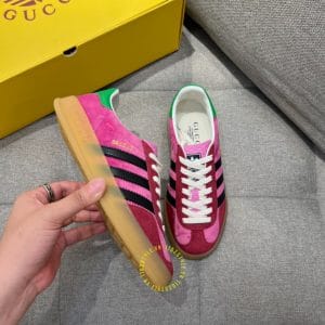 Giày Gucci Sneaker thể thao unisex màu hồng họa tiết sọc đen dây trắng - Hình ảnh 3