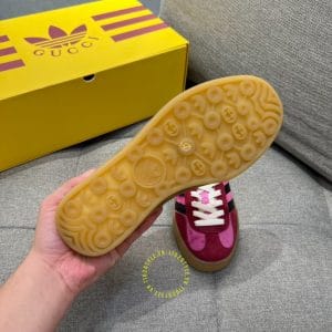 Giày Gucci Sneaker thể thao unisex màu hồng họa tiết sọc đen dây trắng - Hình ảnh 8