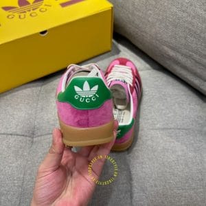 Giày Gucci Sneaker thể thao unisex màu hồng họa tiết sọc đen dây trắng - Hình ảnh 7