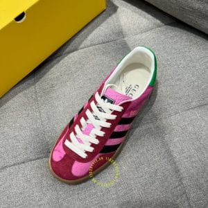 Giày Gucci Sneaker thể thao unisex màu hồng họa tiết sọc đen dây trắng - Hình ảnh 5