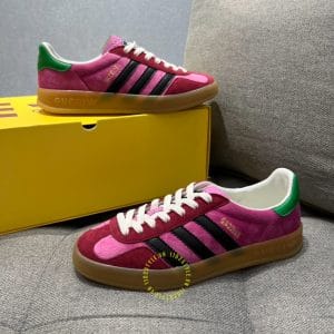 Giày Gucci Sneaker thể thao unisex màu hồng họa tiết sọc đen dây trắng - Hình ảnh 6