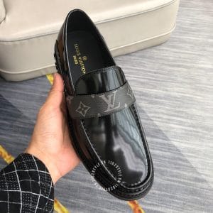 Giày hàng hiệu nam Louis Vuitton loafer màu đen đế cao su dày - Hình ảnh 5