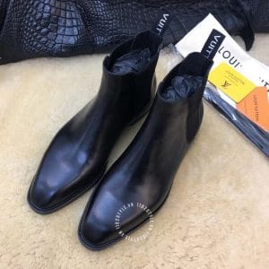 Giày nam Louis Vuitton cổ cao chelsea boot đen trơn hàng hiệu - Ảnh 2