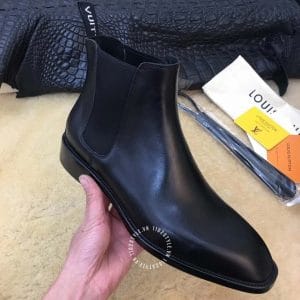 Giày nam Louis Vuitton cổ cao chelsea boot đen trơn hàng hiệu - Ảnh 5