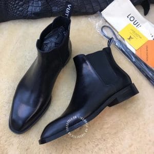 Giày nam Louis Vuitton cổ cao chelsea boot đen trơn hàng hiệu - Ảnh 3