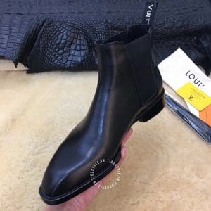 Giày nam Louis Vuitton cổ cao chelsea boot đen trơn hàng hiệu - Ảnh 4