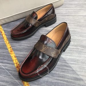 Giày Louis Vuitton nam loafer màu nâu đỏ họa tiết Monogram - Ảnh 3