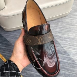 Giày Louis Vuitton nam loafer màu nâu đỏ họa tiết Monogram - Ảnh 5