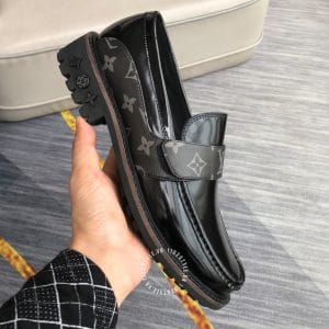 Giày hàng hiệu nam Louis Vuitton loafer màu đen đế cao su dày - Hình ảnh 7