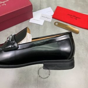 Giày Lười Salvatore Ferragamo màu đen trơn logo bạc - Ảnh 6