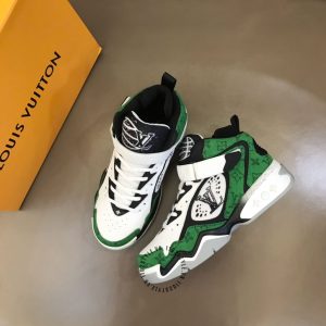 Giày LV Sneakers cổ cao nam màu xanh lá họa tiết monogram mới lạ - Ảnh 2