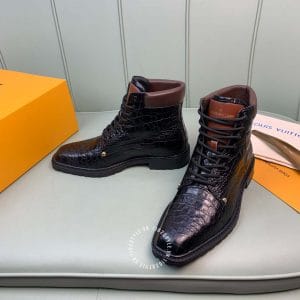 Giày Louis Vuitton cổ cao màu đen da bò dập vân cá sấu - Hình ảnh 2