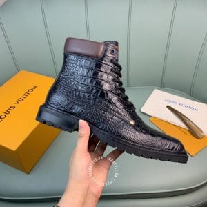 Giày Louis Vuitton cổ cao màu đen da bò dập vân cá sấu - Hình ảnh 8
