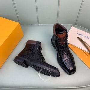 Giày Louis Vuitton cổ cao màu đen da bò dập vân cá sấu - Hình ảnh 4
