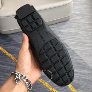 Giày lười Louis Vuitton siêu cấp màu đen logo kim loại nổi bật - Hình ảnh 3