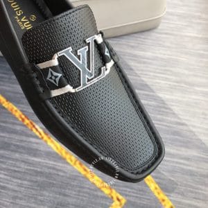 Giày lười Louis Vuitton siêu cấp màu đen logo kim loại nổi bật - Hình ảnh 7